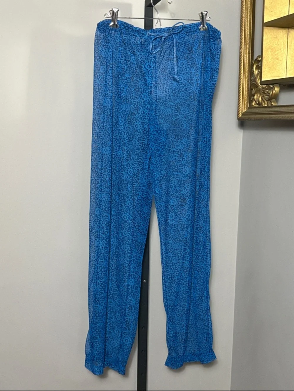 Kathy Ireland Medium Blue Drawstring Wide-Leg Lounge Pants Coverup